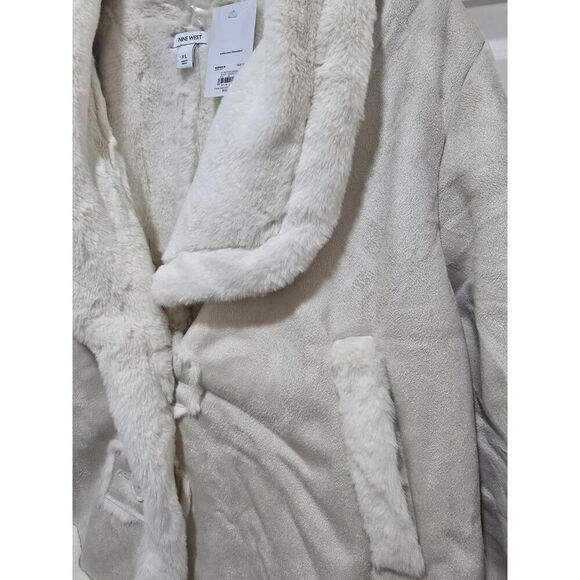Nine West Faux Sued Aviator Jacket Ivory Super Cozy Front Buttons NWT Size XL - Picture 6 of 13